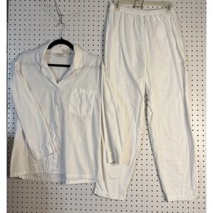 Vintage Victoria's Secret Gold Label Pajama Set Large White Pants Shirt PJ 80's